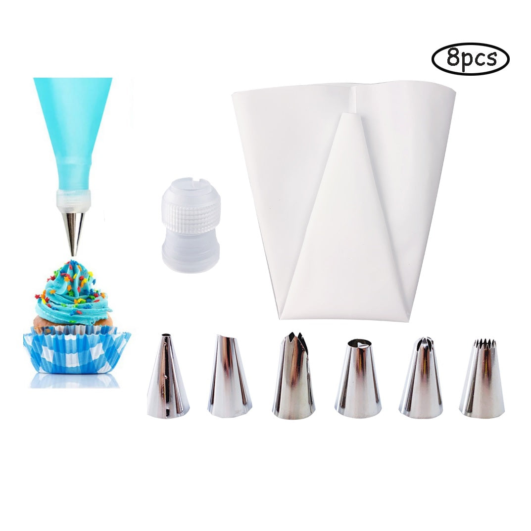 Set Manga de Pasteleria en Silicona y Boquillas en Acero - 8 Piezas