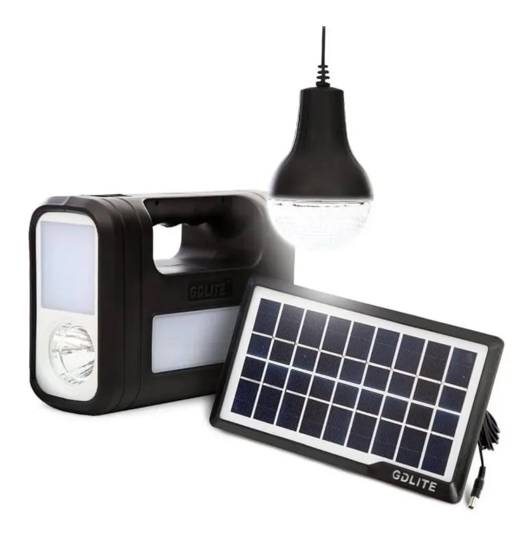 Kit Panel Solar, 3 Bombillos de 3W, Cable Multiuso y Módulo Con Batería y Linterna GD-8017