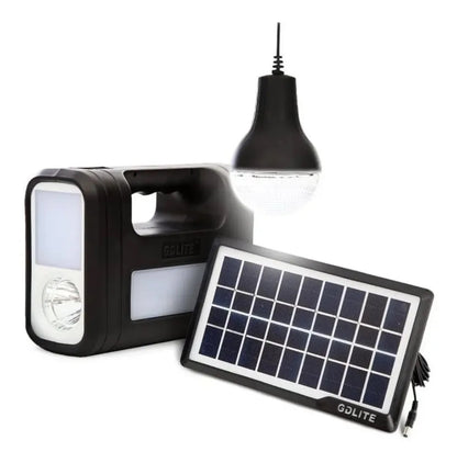 Kit Panel Solar, 3 Bombillos de 3W, Cable Multiuso y Módulo Con Batería y Linterna GD-8017