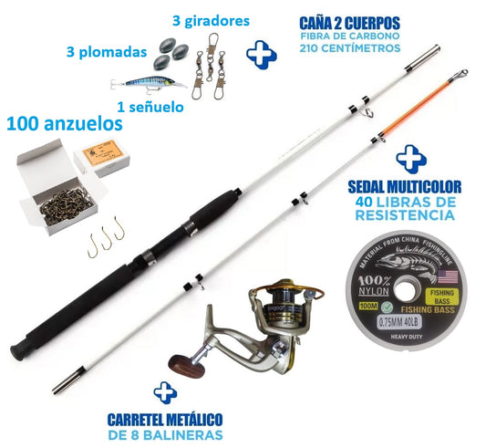 Combo Profesional Caña de Pescar 2,10 Metros T3000