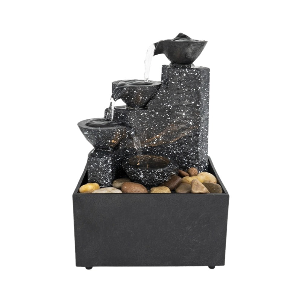 Mini Fuente de Agua Cascada Con Piedras y 4 Cuencos