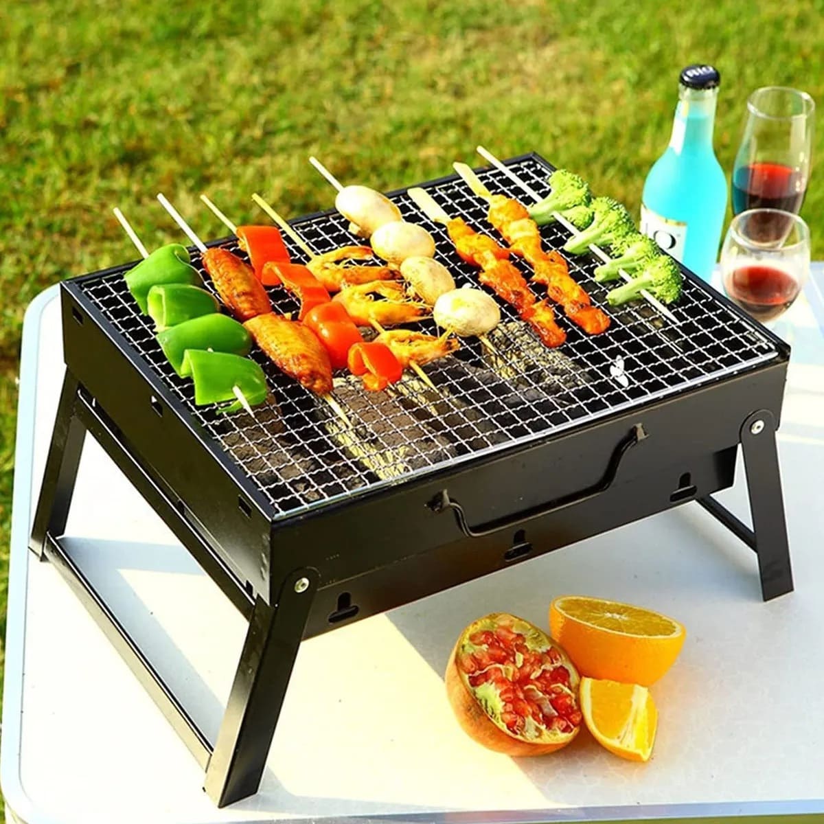 Parrilla de Mesa Para Asados Portatil y Plegable en Acero 35cm x 28cm x 20cm