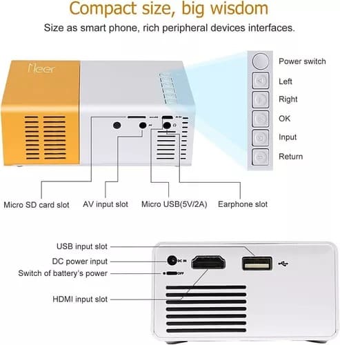 Mini Proyector de Video Portátil 1080p 400 Lúmenes con Altavoz y HDMI/USB/AV/SD