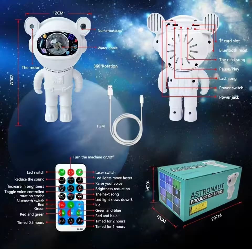 Proyector de Galaxias en Forma de Astronauta Con Altavoz Bluetooth