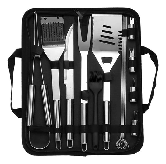 Set de Utensilios Para Asado en Acero Inoxidable 15 Piezas