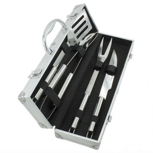 Set de 4 Utensilios Para Asado en Acero Inoxidable